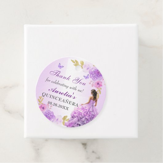 Elegante Blush Paarse Bloemen Quinceañera Verjaard Bedankjes Labels (In situ)
