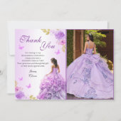 Elegante Blush Paarse Bloemen Quinceañera Verjaard Bedankkaart (Voorkant)