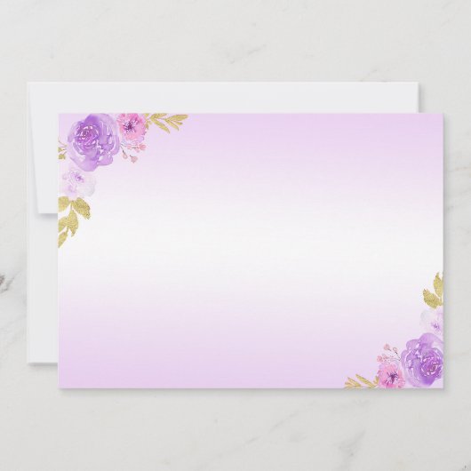 Elegante Blush Paarse Bloemen Quinceañera Verjaard Bedankkaart (Achterkant)