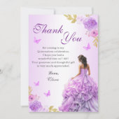 Elegante Blush Paarse Bloemen Quinceañera Verjaard Bedankkaart (Voorkant)