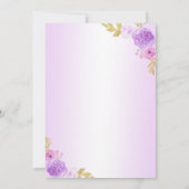 Elegante Blush Paarse Bloemen Quinceañera Verjaard Bedankkaart (Achterkant)