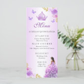 Elegante Blush Paarse Bloemen Quinceañera Verjaard Menu (Staand voorkant)