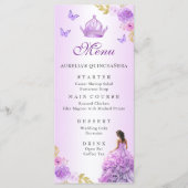 Elegante Blush Paarse Bloemen Quinceañera Verjaard Menu (Voorkant)