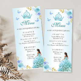 Elegante Blush Paarse Bloemen Quinceañera Verjaard Menu