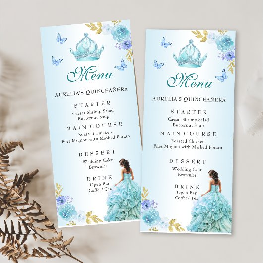 Elegante Blush Paarse Bloemen Quinceañera Verjaard Menu