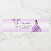 Elegante Blush Paarse Bloemen Quinceañera Verjaard Waterfles Etiket (Enkel label)