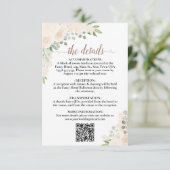 Elegante Blush Peach Bloemen Bruiloft Details QR C Informatiekaartje (Staand voorkant)