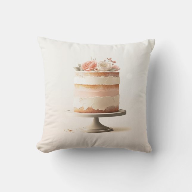 Elegante Blush Peach Floral Cake Keuken Bakkerij Kussen (Voorkant)