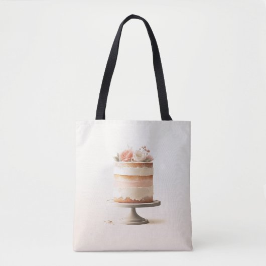 Elegante Blush Peach Floral Cake Keuken Bakkerij Tote Bag (Voorkant)