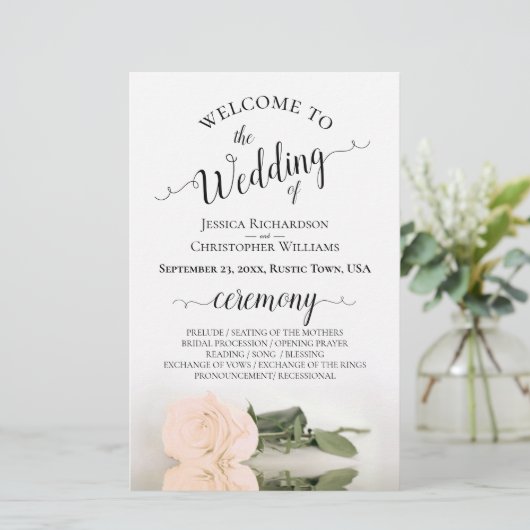 Elegante Blush Peach Roos budget huwelijksprogramm (Staand voorkant)