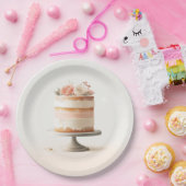 Elegante Blush Perzik Bloemkoek Bruidsshower Papieren Bordje (Feest)