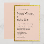 Elegante Blush Perzik en Nep Gouden Bruiloft Kaart (Voorkant / Achterkant)