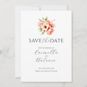 Elegante Blush Perzik Floral Flat Save the Date Ka (Voorkant)