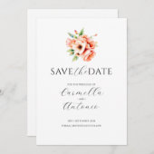 Elegante Blush Perzik Floral Flat Save the Date Ka (Voorkant / Achterkant)