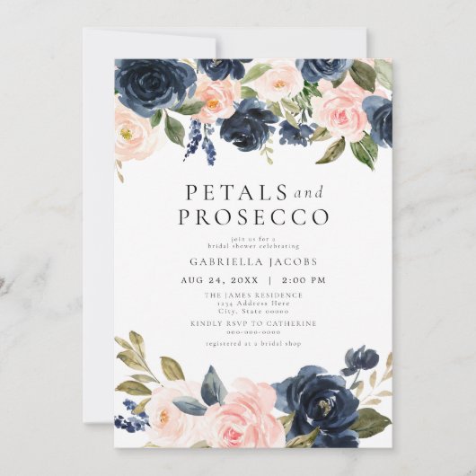 Elegante Blush Petals & Prosecco Vrijgezellenfeest Kaart (Voorkant)