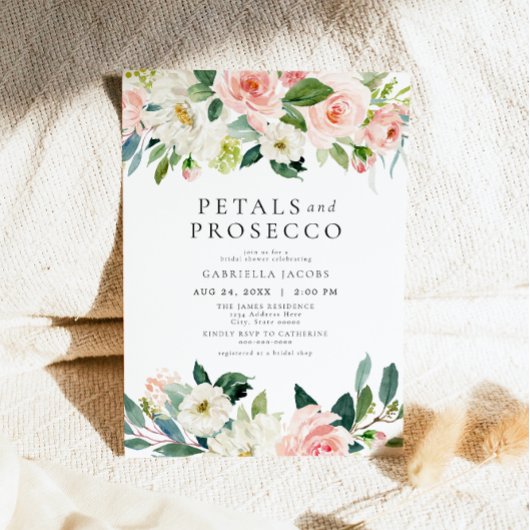 Elegante Blush Petals & Prosecco Vrijgezellenfeest Kaart