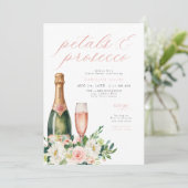 Elegante Blush Petals & Prosecco Vrijgezellenfeest Kaart (Staand voorkant)