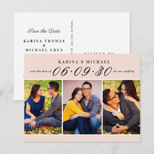Elegante Blush Photo Collage Wedding Save the Date Aankondigingskaart