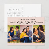 Elegante Blush Photo Collage Wedding Save the Date Aankondigingskaart (Voorkant / Achterkant)