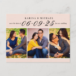 Elegante Blush Photo Collage Wedding Save the Date Aankondigingskaart