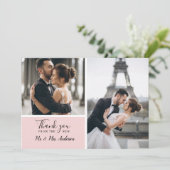 Elegante Blush Pink 2 foto collage bruiloft Bedankkaart (Staand voorkant)
