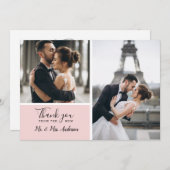 Elegante Blush Pink 2 foto collage bruiloft Bedankkaart (Voorkant / Achterkant)