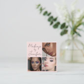 Elegante Blush Pink Black Script 3 foto make-up Vierkante Visitekaartje (Staand voorkant)