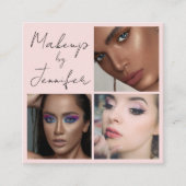 Elegante Blush Pink Black Script 3 foto make-up Vierkante Visitekaartje (Voorkant)