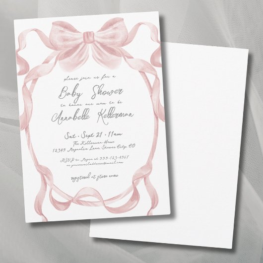Elegante  Blush Pink Bow Baby shower Kaart