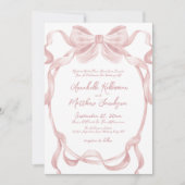 Elegante Blush Pink Bow grillige bruiloft Kaart (Voorkant)