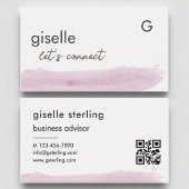 Elegante Blush Pink Brush Stroke QR-code Visitekaartje