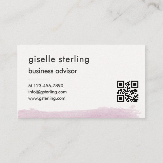 Elegante Blush Pink Brush Stroke QR-code Visitekaartje (Achterkant)