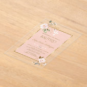 Elegante Blush Pink Con Flores Gold Bautizo Acryl Uitnodigingen (Laagn)