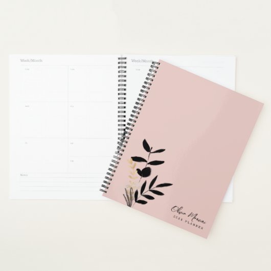 Elegante Blush Pink en Gold Black Botanical Planner (Display)
