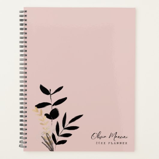 Elegante Blush Pink en Gold Black Botanical Planner (Voorkant)