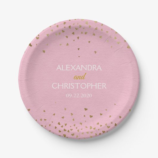 Elegante Blush Pink en Gold Foil Confetti bruiloft Papieren Bordje (Voorkant)