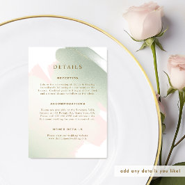 Elegante Blush Pink en Sage Green Wedding Details Informatiekaartje
