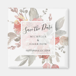 Elegante Blush Pink Floral Waterverf Save the Date Magneet