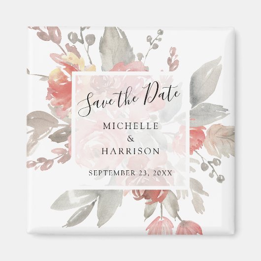 Elegante Blush Pink Floral Waterverf Save the Date Magneet (Voorkant)