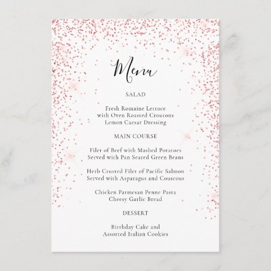 Elegante Blush Pink Glitter Speciale gelegenheid M Menu (Voorkant)