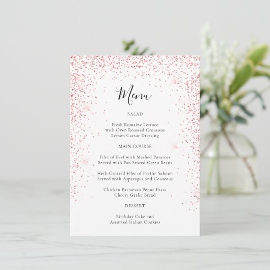 Elegante Blush Pink Glitter Speciale gelegenheid M Menu (Staand voorkant)