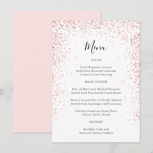 Elegante Blush Pink Glitter Speciale gelegenheid M Menu (Voorkant / Achterkant)