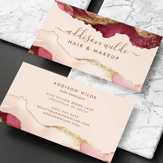 Elegante Blush Pink Gold Glitter Marmer Agaat Visitekaartje