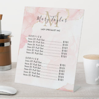 Elegante Blush Pink Gold Glitter Marmer Reclamebord Met Voetstuk