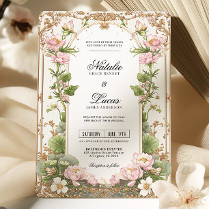 Elegante Blush Pink Gold Lotus Flower Wedding Kaart