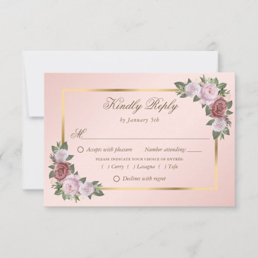 Elegante Blush Pink Gold Wedding RSVP Kaarten (Voorkant)