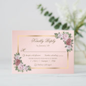 Elegante Blush Pink Gold Wedding RSVP Kaarten Kaartje (Staand voorkant)