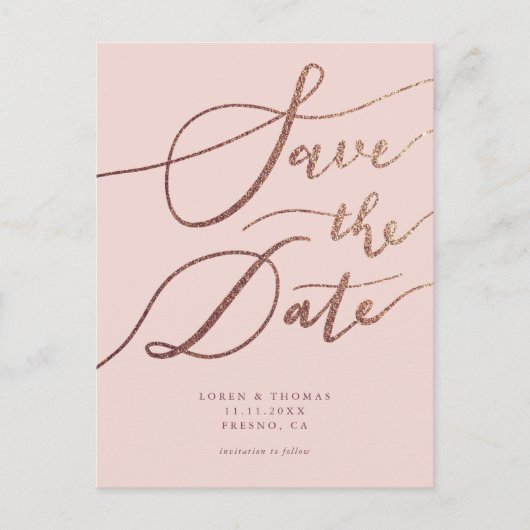Elegante Blush Pink Gold Wedding Save the Date Aankondigingskaart (Voorkant)