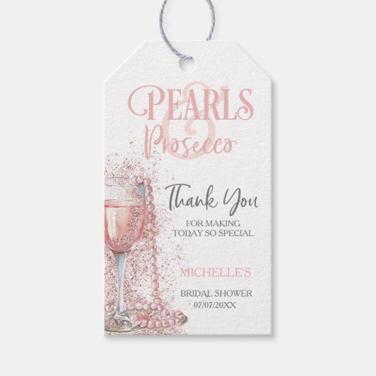 Elegante Blush Pink Pearls en Prosecco Dank u Cadeaulabel (Voorkant)