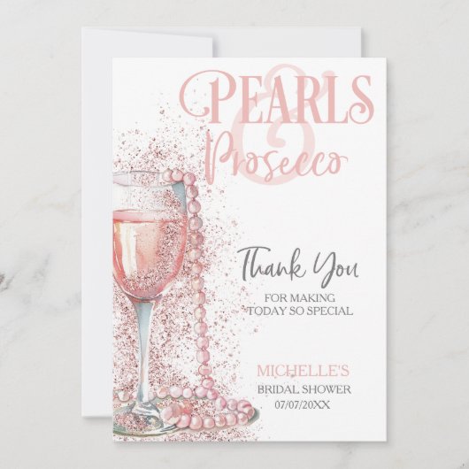 Elegante Blush Pink Pearls en Prosecco Dank u Kaart (Voorkant)